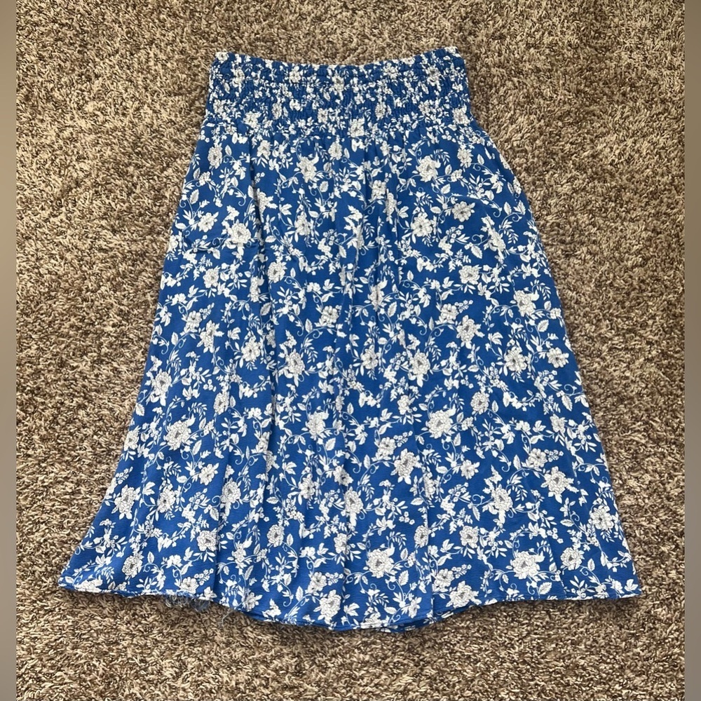 ZARA Women’s Skirt Size Large Smocked Waist Floral Boho Front Slit (0800) - Picture 3 of 8